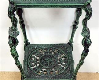 Orate Style Metal Side Table With Images Of People, 27.5" High x 13.5" Wide x 13.5" Deep