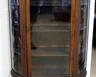 Curved Glass Front Display Cabinet With 3 Removable Shelves And Latching Door, Forced Latching, 62.5" High x 41.5" Wide x 16" Deep