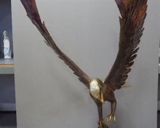 Metal Statue Of An Eagle Catching A Fish, 61" High x 30" Wide