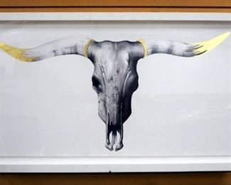 Elizabeth Waggett (British, 1984- ) "The Longhorn", Signed And Numbered 8/15, Tips Of Horns Are 22K Gold, Framed In Shadow Box, 53.5" W x 29.5" H
