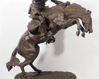 Frederic Remington (American, 1861-1909), "Bronco Buster" Bronze Statue, 24" High, Marble Base