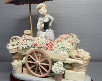 Lladro "Flowers Of The Season" Porcelain Figurine No. 1454, Sculptor Jose Puche, 11" High, On Wood Base