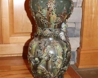 Antique Large Majolica Pottery Jardiniere