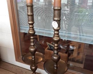 Tall (appx. 4 feet) brass/wood candle sticks