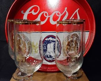 Vintage Coors serving tray, glasses