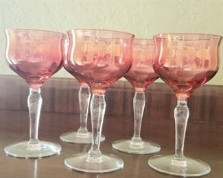 Antique dark pink glasses, " Cranberry glass" several sizes available
