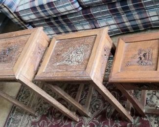 Carved set of nesting tables 