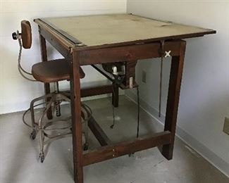 Wonderful old Blueprint Table with Lamp below for viewing