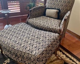 Beautiful upholstered side chair with ottoman 