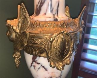 Pair of Vintage cherub heavy marble and gold lamps 