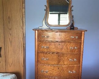 Tall vintage chest and mirror Birdseye