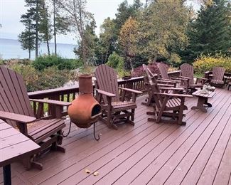 Patio furniture, picnic table, outside fire pit