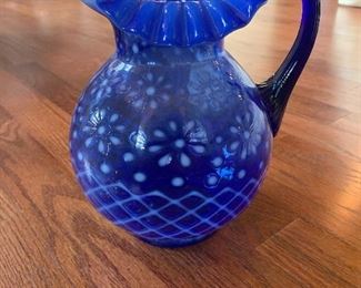 Fluted  Vintage blue And white pitcher 