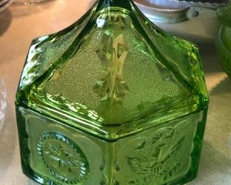 Green glass covered dish
