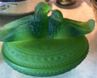 Westmorland Vintage Love Birds Candy Dish in Satin Green