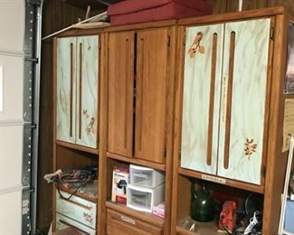 Oak storage shelves on rollers