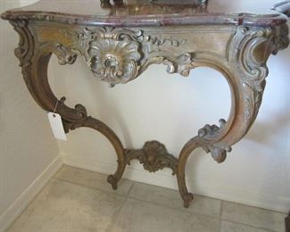 Rococo Style Wall Table, Marble Top $50.