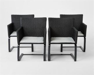 $299- Set of 4 Patio Dining Chairs Black All Weather Wicker with Dove Gray Cushions