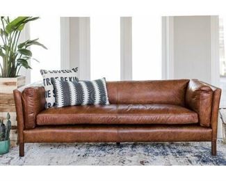 $789 New Chestnut Mid Century Modern Sofa Leather