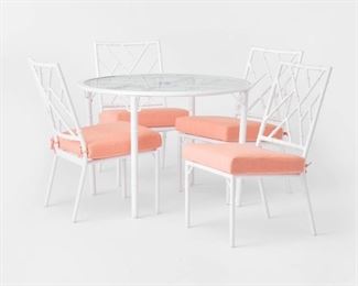 $550 New White 5 PC Patio Dining Set w/ Coral Color Cushions