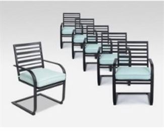 $299 New 6 PC Dining Chair Set w/ outdoor mint color cushions