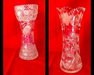 Beautiful cut/etched glass vases