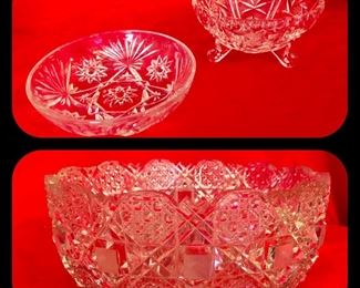 Cut glass bowls and footed dish