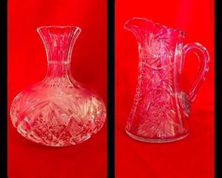 Cut glass decanter and pitcher