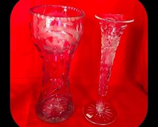 Etched and cut glass vases 