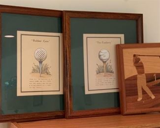 CLEARANCE!  $3.00 now, was $12.00.......Pair of Golf Pictures and Inlaid Golfer Picture 15" x 14" (P263)