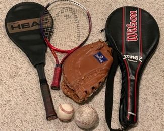 HALF OFF !  $8.00 now, was $16.00......Tennis Rackets, Spalding Baseball Glove and Balls (P257)