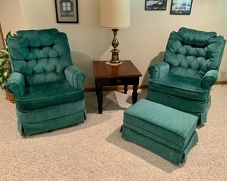 HALF OFF !  $30.00 now, was $60.00......Pair of Accent Chairs that rock and one footstool, clean condition (P229)