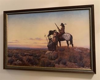 $60.00......Native American Picture signed (Derk?) 1980 27" x 18" Made to look like an oil painting, very pretty in person  (P171)