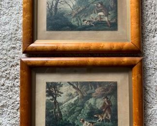 CLEARANCE!  $4.00 now, was $16.00......Pair of Vintage Hunting Scene Pictures 11" x 9 1/2" (P157)