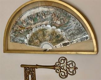 CLEARANCE!  $10.00  now, was $40.00......Framed Fan and key , fan measures approx. 23" x 13" (P45)