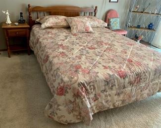 $200.00......Bassett Bedroom Set, Queen Bed and Bedding, Nightstand, Dresser with Mirror and tall Chest of Drawers (P86)