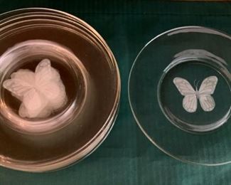 CLEARANCE!   $6.00 now, was $24.00......Pretty Butterfly Etched Plates, set of 8 , 8" diameter (P71)