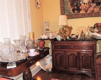 Buffet Tables - 2 styles.  Tapestry Decor - Rug - Crystal Vases