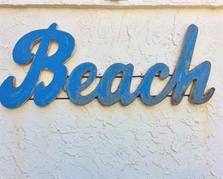 Beach Metal Sign, 45" W.