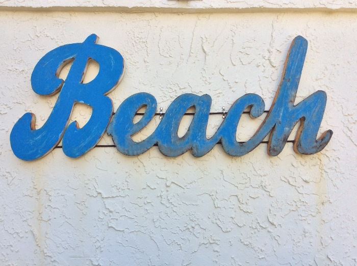 Beach Metal Sign, 45" W.