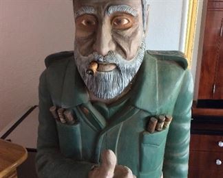 Carved Wood Fidel Castro from Hawaii Cigar Store. Flashing the Hawaiian Shaka hand sign. 69 1/2" H x 18 1/2" W x 16" D.  