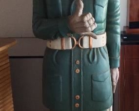 Carved Wood Fidel Castro from Hawaii Cigar Store. Flashing the Hawaiian Shaka hand sign. 69 1/2" H x 18 1/2" W x 16" D.