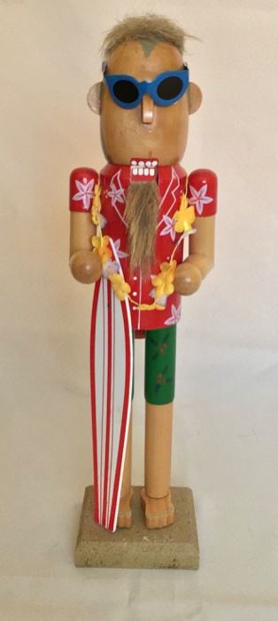 14” Wooden Nutcracker Surfer from the Nantucket Distributing Co. 