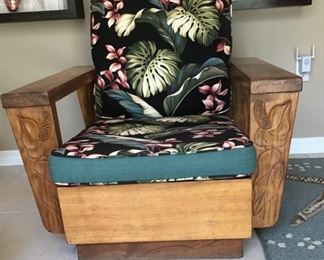 Hawaiian Hand Carved Koa Wood Chairs. 33" W x 34" H x 30 1/2" D. 