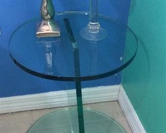 Glass Side Table, 20" H, 18" diameter.