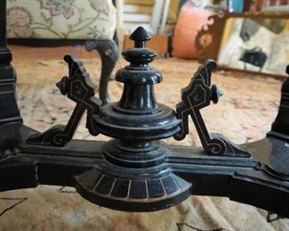 Renaissance Revival Ebonized and Gilded incised Center Table With Crown Motif
Measures 42” long, 26” deep and 31 tall
