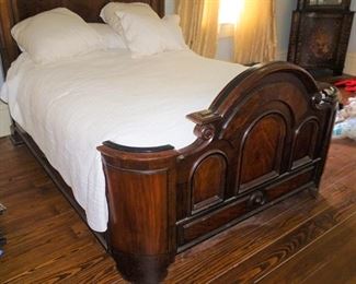 1840 Antique Walnut Victorian full Bed Angel Heavily Carved Paneled Curved Foot Board with Scroll Top With Angels Carved atop the headboard.