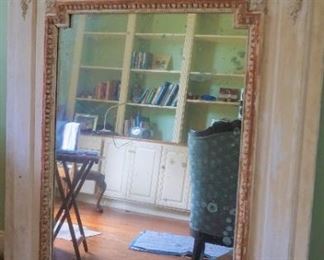 French Carved and Matte Ivory painted Overmantle Mirror Louis XVI Style h. 70 3/8" w. 54" d. 3 1/4"