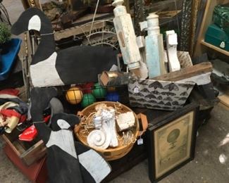 More architectural pieces, croquet balls, wooden goose