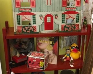 Vintage toys and metal doll house. 
